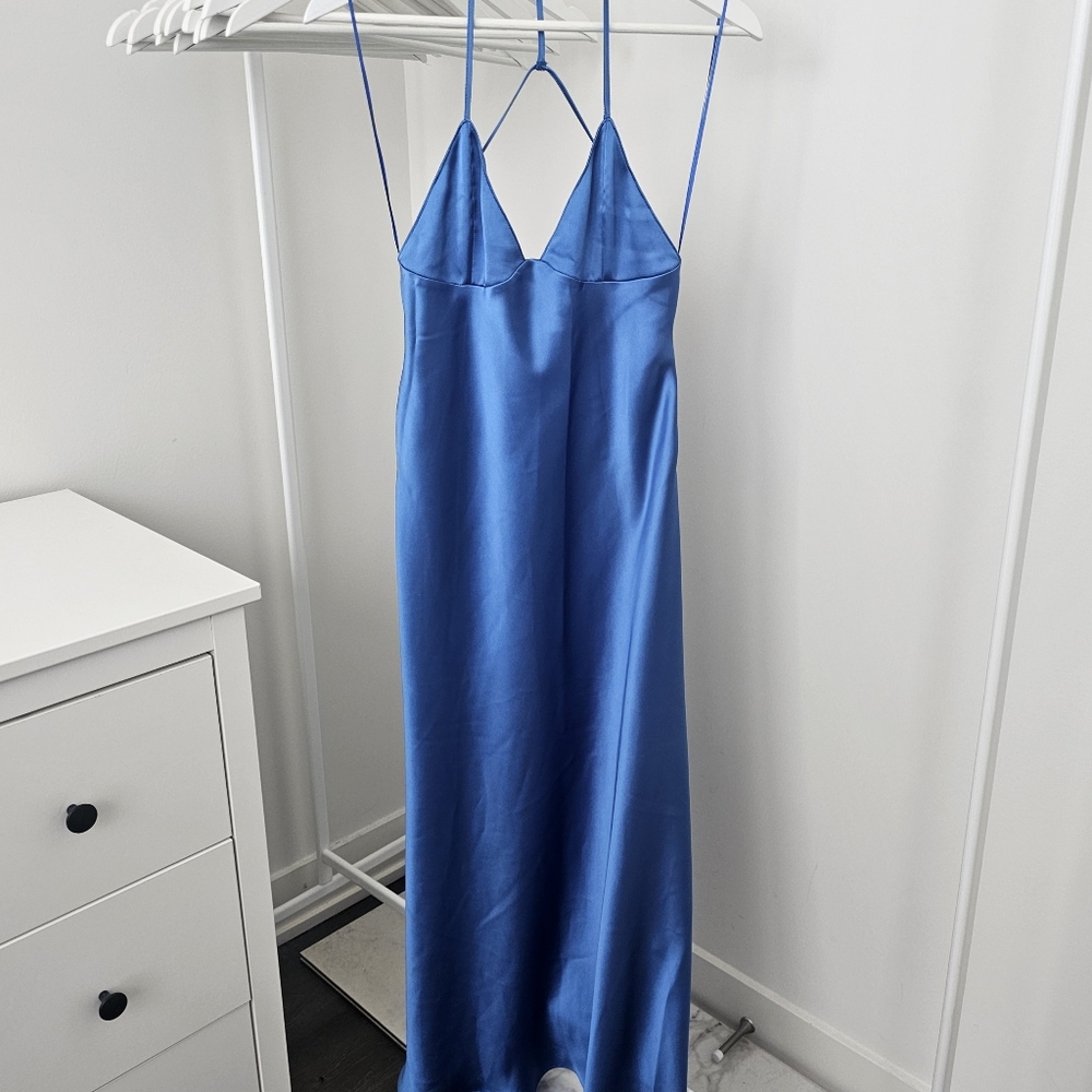 Zara Vibrant Blue Satin Dress
